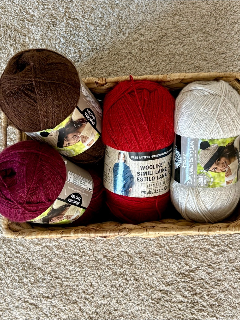 Wool-Like Yarn Bundle - burgundy, red, brown, cream